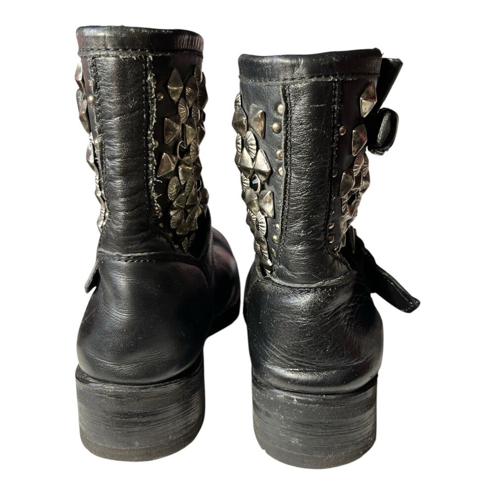 ASH Titan Womend Ankle Boots Black Leather Studded Buckle Biker Moto Size 8.5 - Picture 4 of 7